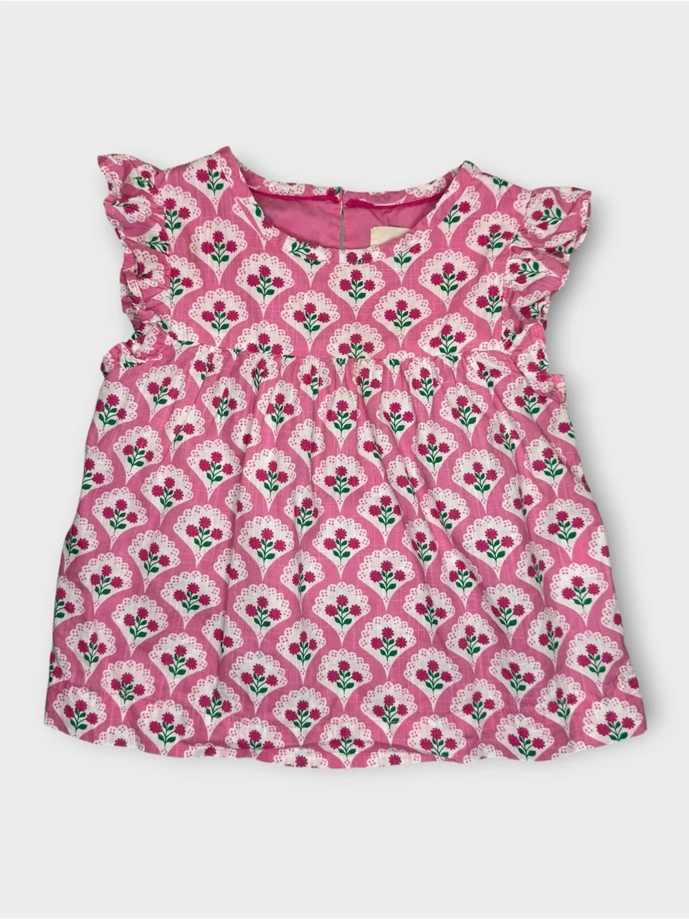 Mini Boden Pink Roses Woodblock Floral Top & Shorts Matching Set